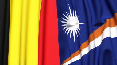 Gerçekçi kumaş dokusuna sahip Belçika ve Marshall Adaları bayrakları