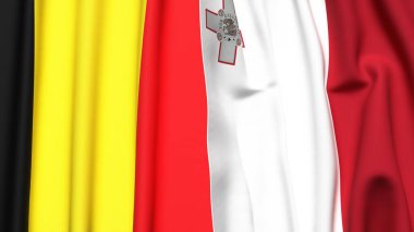 Gerçekçi kumaş dokusuna sahip Belçika ve MALTA bayrakları