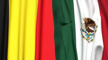Gerçekçi kumaş dokusuna sahip Belçika ve Meksika bayrakları