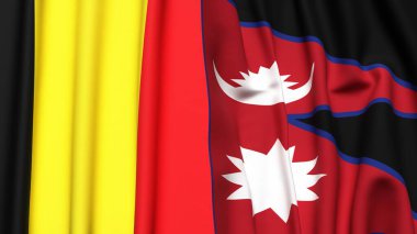 Gerçekçi kumaş dokusuna sahip Belçika ve NEPAL bayrakları
