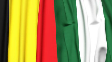Gerçekçi kumaş dokusuna sahip Belçika ve Nijerya bayrakları