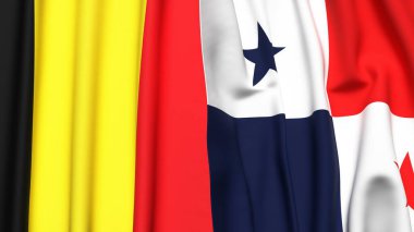 Gerçekçi kumaş dokusuna sahip BELGIUM ve Panama bayrakları