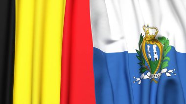 Gerçekçi kumaş dokusuna sahip Belçika ve SAN MARINO bayrakları