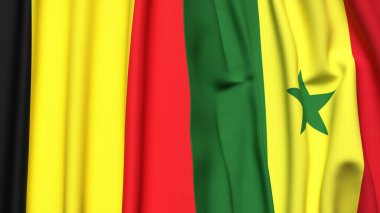 Gerçekçi kumaş dokusuna sahip Bayraklar BELGAL ve SENEGAL