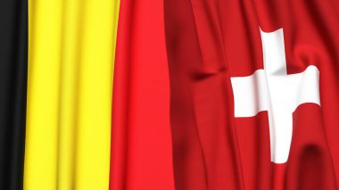Gerçekçi kumaş dokusuna sahip Bayraklar: BELGIUM ve SWitzERLAND