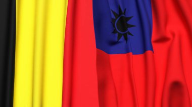 Gerçekçi kumaş dokusuna sahip BELGIUM ve Tayvan bayrakları