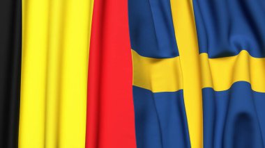 Gerçekçi kumaş dokusuna sahip Belçika ve İsveç bayrakları