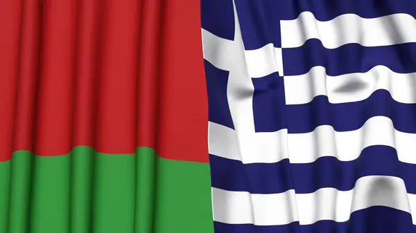 GREECE ve BELARUS bayrakları gerçekçi kumaş dokusuyla
