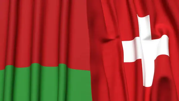 Gerçekçi kumaş dokusuna sahip Belarus ve SWitzerland bayrakları