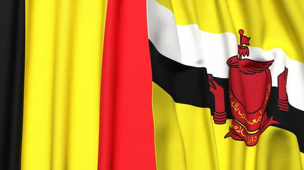 Gerçekçi kumaş dokusuna sahip Bayraklar BELGIUM ve BUNEI