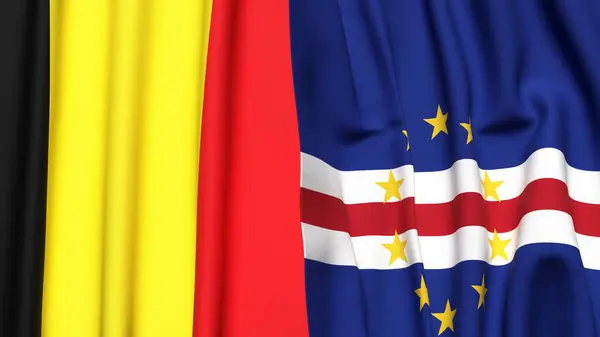 Gerçekçi kumaş dokusuna sahip Belçika ve CAPE VERDE bayrakları