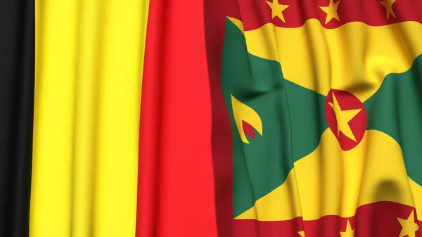Gerçekçi kumaş dokusuna sahip Belçika ve GRENADA bayrakları