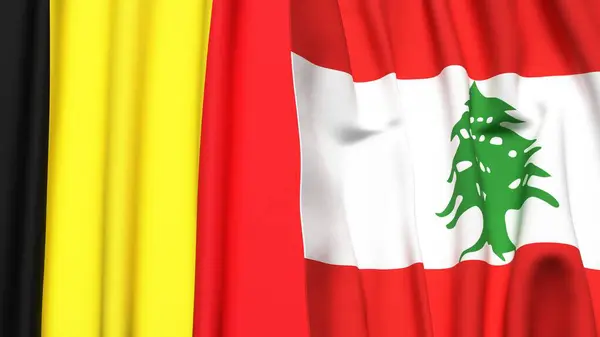 Gerçekçi kumaş desenli Belçika ve LEBANON bayrakları