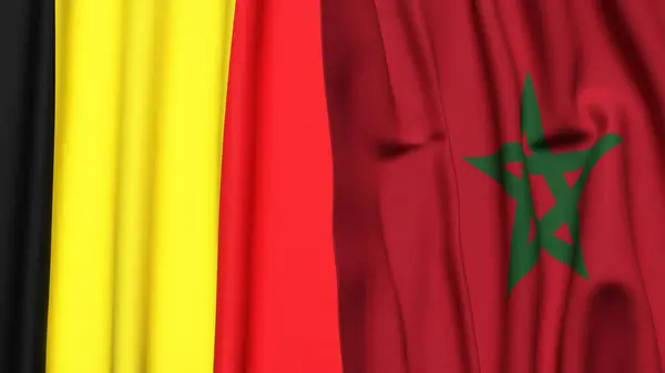 Gerçekçi kumaş dokusuna sahip Belçika ve MoroCCO bayrakları