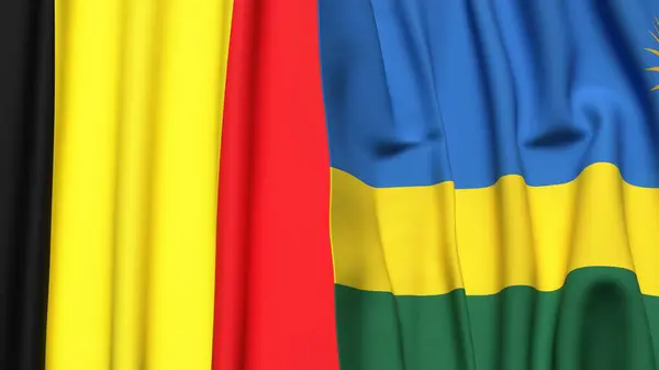 Gerçekçi kumaşlı Bayraklar BELGIUM ve Rwanda