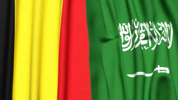 Bayraklar BELGUM ve SAUDI ARABIA Gerçekçi kumaş dokusuyla