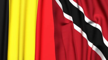 Gerçekçi kumaş dokusuna sahip Belçika ve TRINIDAD bayrakları