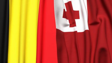 Gerçekçi kumaş dokusuna sahip BELGUM ve TONGA bayrakları