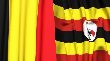 Gerçekçi kumaş dokusuna sahip Belçika ve UGANDA bayrakları