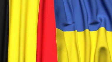 Gerçekçi kumaş dokusuna sahip Belçika ve UKRAINE bayrakları
