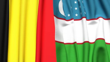 Gerçekçi kumaş dokusuna sahip Belçika ve UZBEKISTAN bayrakları