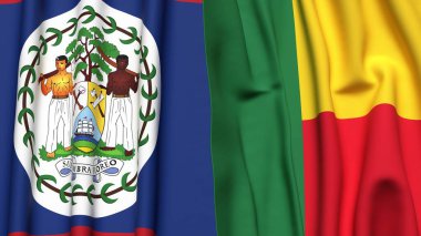 Gerçekçi kumaş dokusuna sahip BELIZE ve BENIN bayrakları