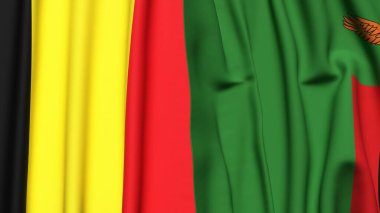 Gerçekçi kumaş dokusuna sahip Belçika ve ZAMBIA bayrakları