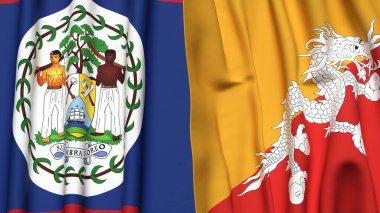 Gerçekçi kumaş dokusuna sahip BELIZE ve BHUTAN bayrakları