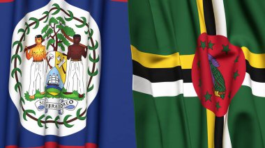 Gerçekçi kumaş dokusuna sahip BELIZE ve DOMINICA bayrakları