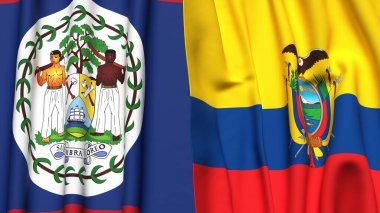 Gerçekçi kumaş dokusuna sahip BELIZE ve Ekvador bayrakları