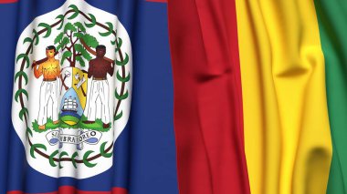 Gerçekçi kumaş dokusuna sahip BELIZE ve GUINEA bayrakları