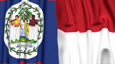 Gerçekçi kumaş dokusuna sahip BELİZE ve INDONEZYA bayrakları