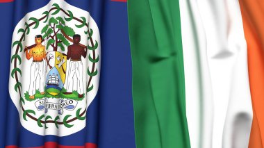 Gerçekçi kumaş dokusuna sahip Bayraklar BELIZE ve İRELAND