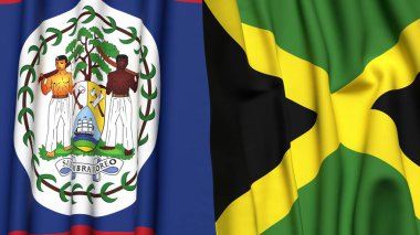 Gerçekçi kumaş dokusuna sahip BELIZE ve JAMAICA bayrakları