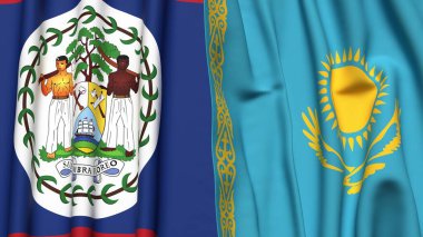 Gerçekçi kumaş dokusuna sahip Bayraklar BELIZE ve KAZAKHSTAN