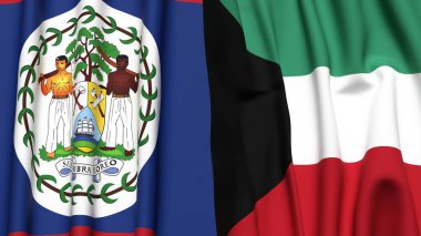 Gerçekçi kumaş dokusuyla BELİZE ve KUWAIT bayrakları