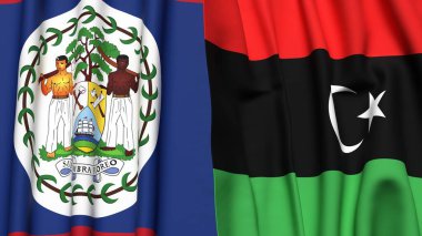 Gerçekçi kumaş desenli BELIZE ve LIBYA bayrakları