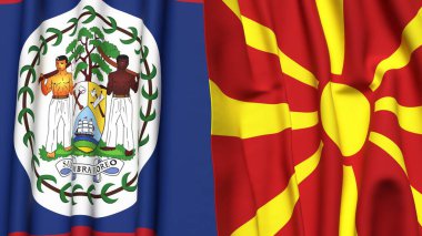 Gerçekçi kumaş dokusuna sahip BELIZE ve MACEDONIA bayrakları