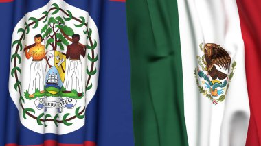 Gerçekçi kumaş dokusuna sahip BELIZE ve MEXICO bayrakları