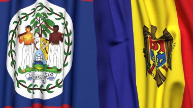 Gerçekçi kumaş dokusuna sahip BELIZE ve MOLDOVA bayrakları