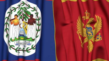 BELIZE ve MonteneGRO bayrakları gerçekçi kumaş dokusuyla