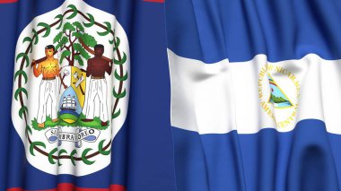 Gerçekçi kumaş dokusuna sahip BELIZE ve NICARAGUA bayrakları