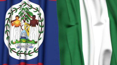 Gerçekçi kumaş dokusuna sahip BELIZE ve NIGERIA bayrakları