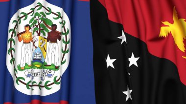BELIZE ve PAPUA YENİ GİNE bayrakları gerçekçi kumaş dokusuna sahip