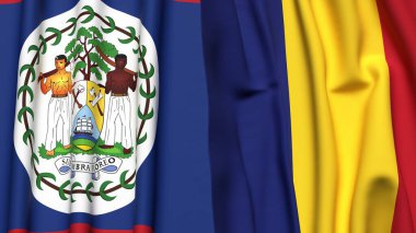 Gerçekçi kumaş dokusuna sahip BELIZE ve ROMANIA bayrakları