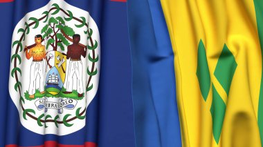 BELIZE Bayrakları ve Gerçekçi kumaş dokusuna sahip Aziz Venedik