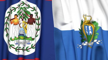 Gerçekçi kumaş dokusuna sahip BELIZE ve SAN MARINO bayrakları