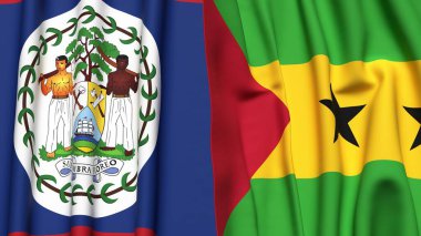Bayraklar BELIZE ve SAO TOME Gerçekçi kumaş desenli
