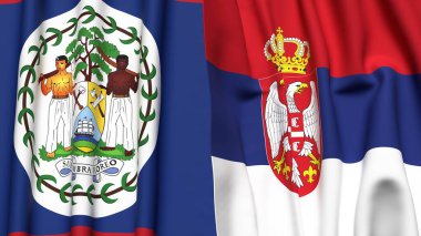 Gerçekçi kumaş dokusuna sahip BELIZE ve SERBIA bayrakları