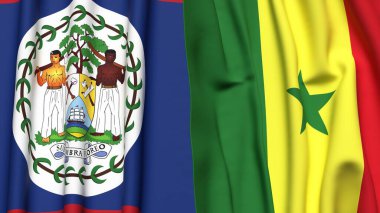 BELIZE ve SENEGAL bayrakları gerçekçi kumaş dokusuyla
